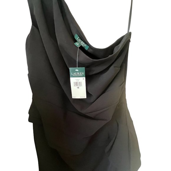 RALPH LAUREN Cocktail One Shoulder Dress Black Size 16 NWT - Picture 9 of 16